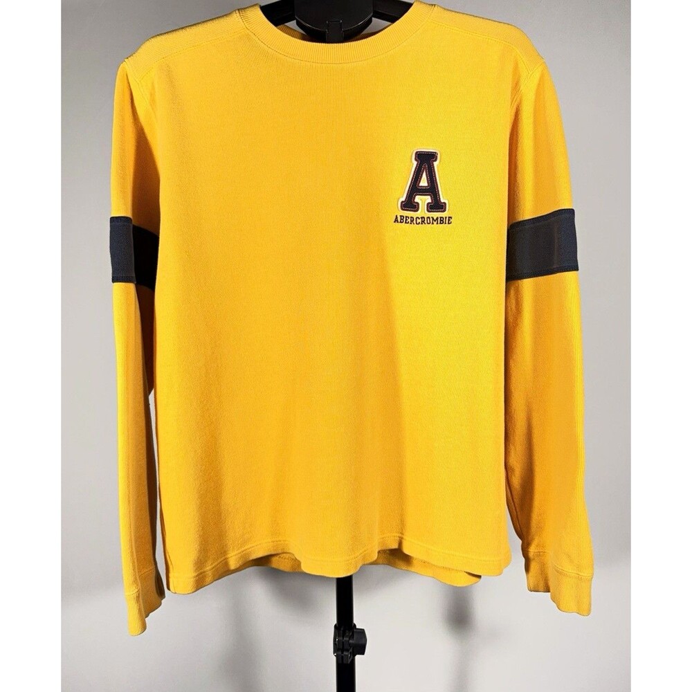 Vintage 90s Abercrombie & Fitch Men XL Yellow Cotton Crew Neck Pullover Sweater